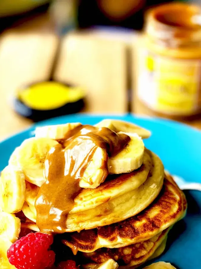 Almond & Hazelnut Praline Spread, on a pancake. 