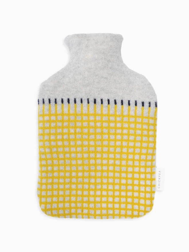 yellow and grey lambswool hot water bottle