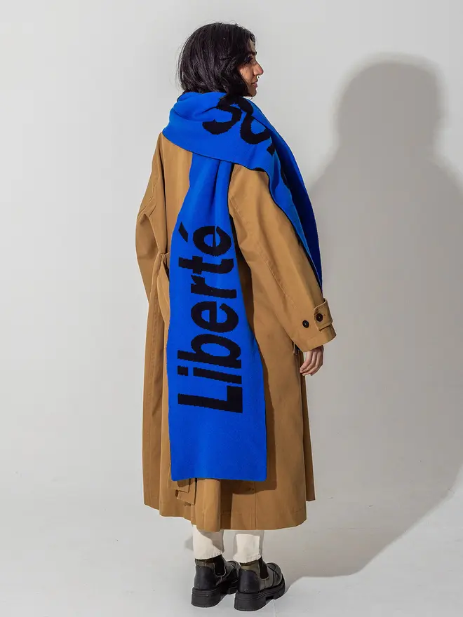 Klein and navy Liberté Egalité Sororité scarf