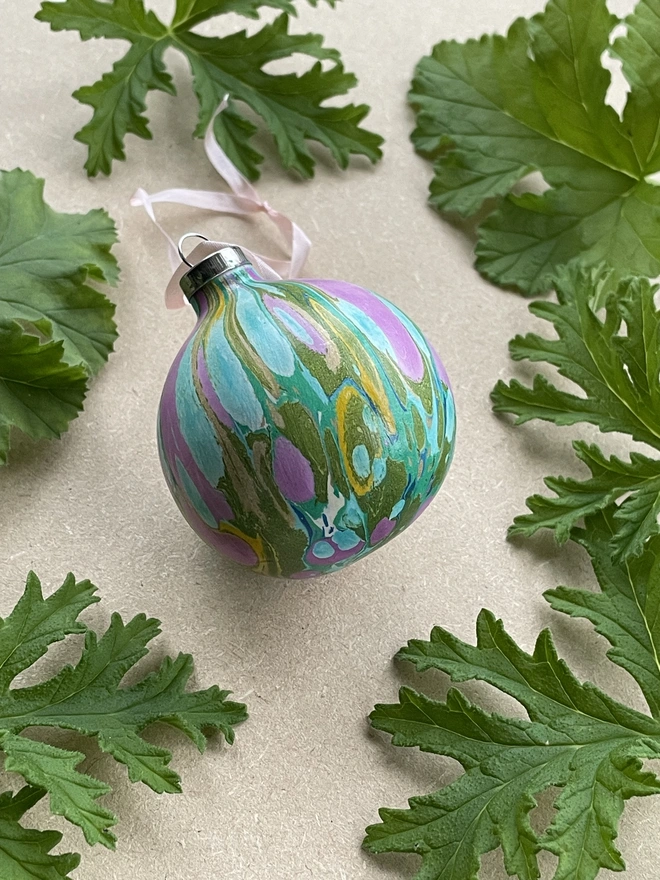 Small ceramic hand-marbled round bauble