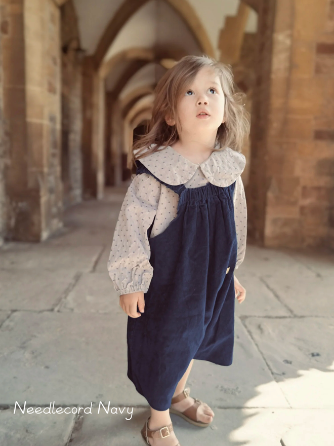 kids short dungarees needlecord navy