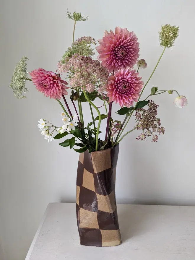 Chocolate Brown Check Twist Vase