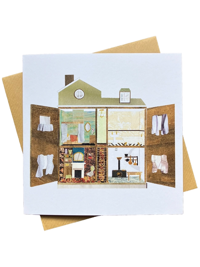 Greetings Card with a collaged Victorian style Doll's House