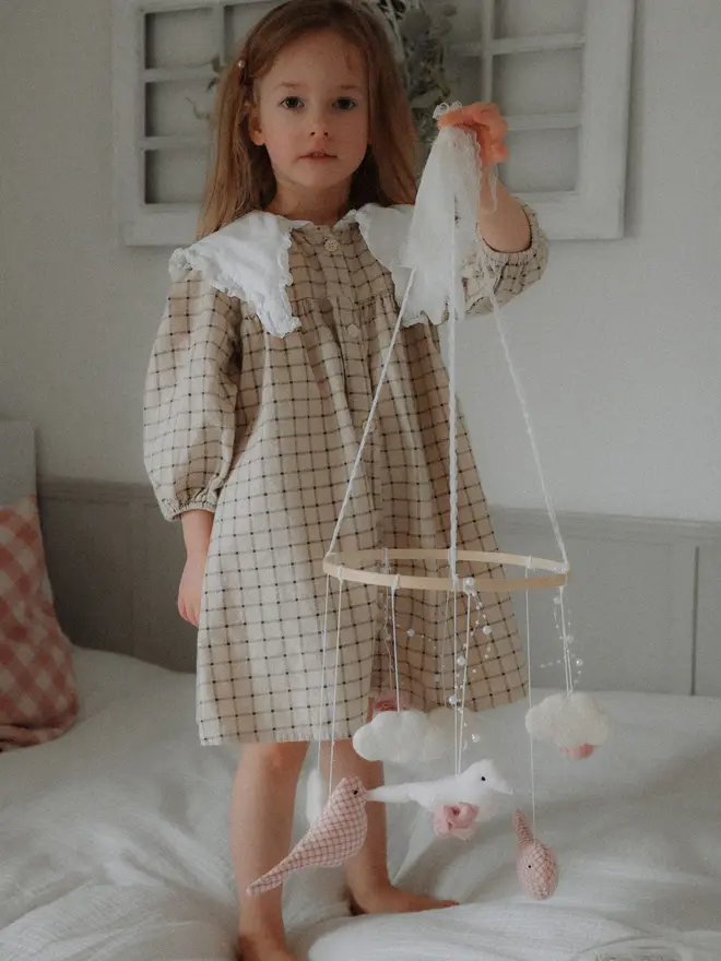Carousel Felt Baby Mobile, Pink Birds Crib Mobile