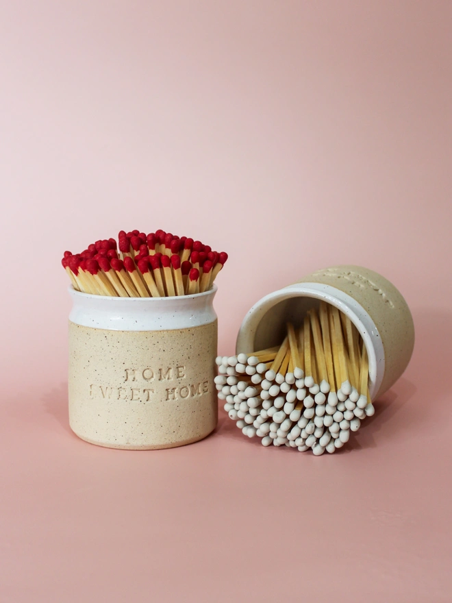 ‘Home Sweet Home’ Ceramic Match Pot With Strike Pad