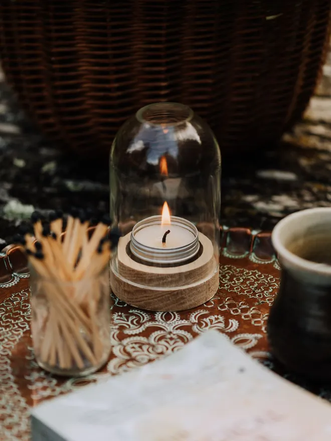 Clear dome with a wooden base