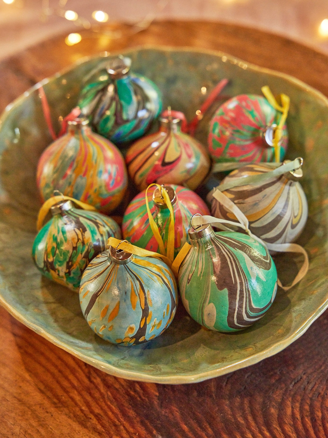 Group of marbled baubles