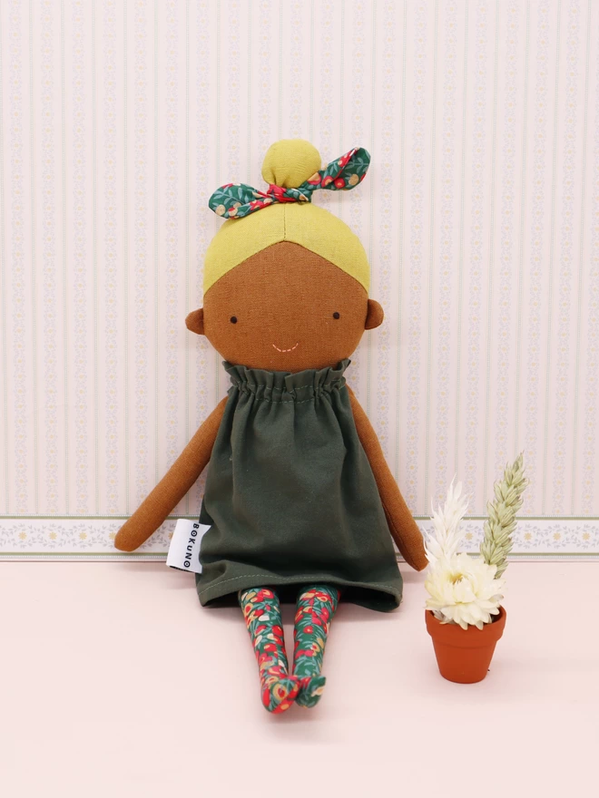doll with christmas outfit with liberty print 