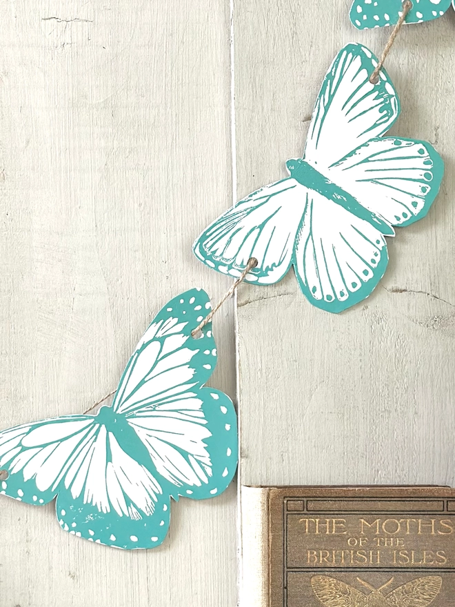 'Flutter' Butterfly Linocut Garland Hand Printed Bunting
