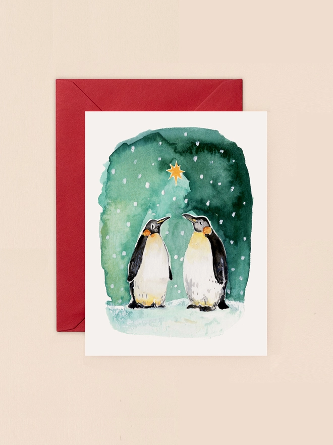 Two Emperor Penguins Mini Christmas Card