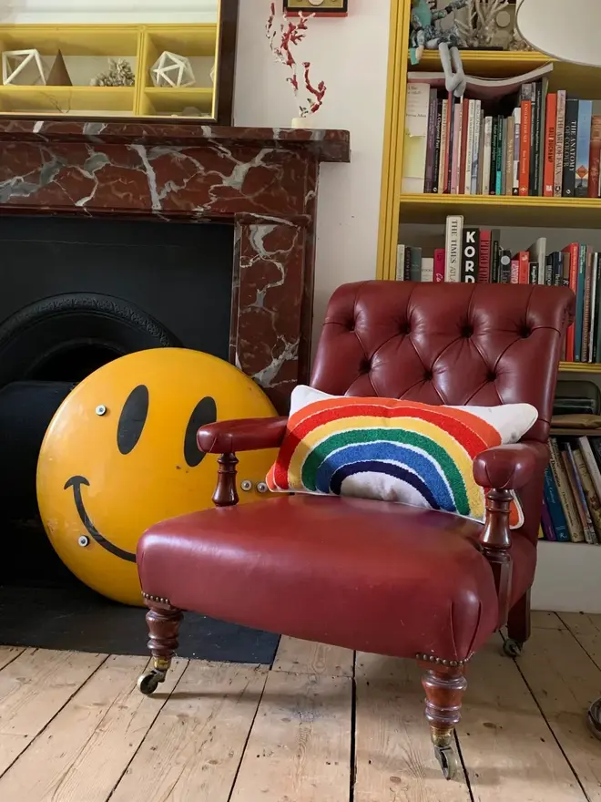 handmade rainbow stitch cushion