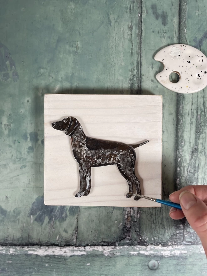 German Shorthaired Pointer Portrait block 3D dog mounted on white washed wood