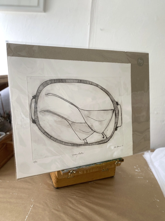 'Goosey Plate'. Large Kitchen Orientated Drypoint Print by Samantha Barnes