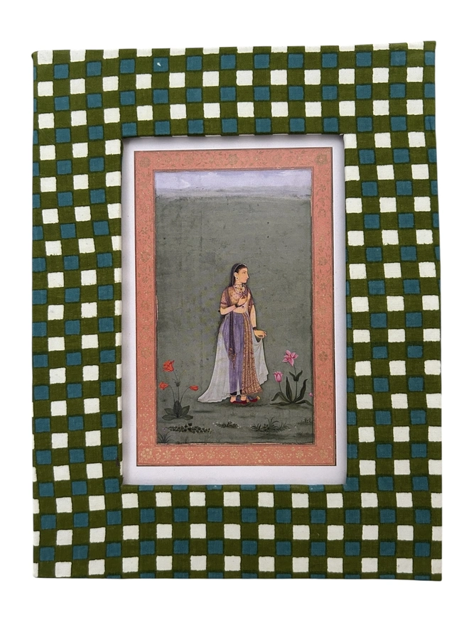   Green blue and white gingham photo frame