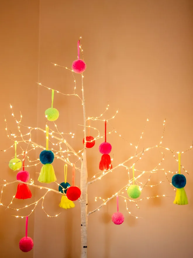 bright pom pom tassel christmas bauble decorations 