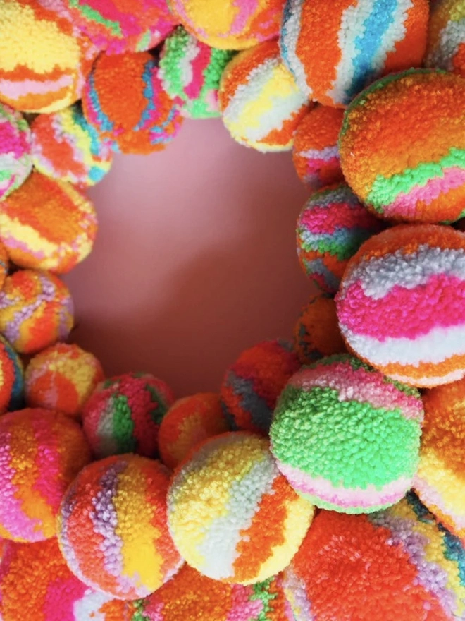 Handmade Rainbow Pom Pom Wreath