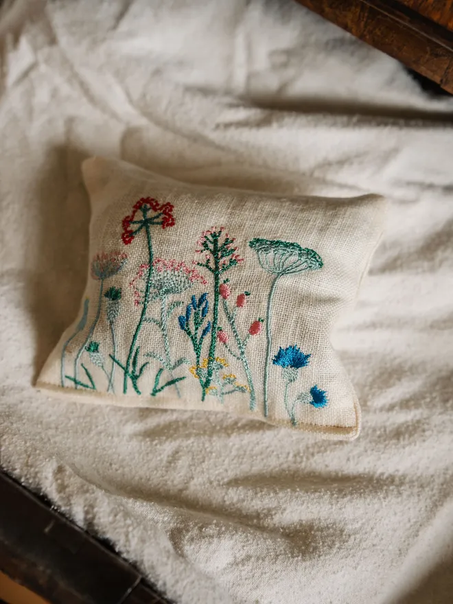 Wildflower Lavender Sachet. A sachet of Lavender with embroidered Lavender design.