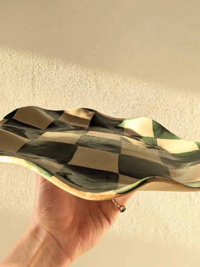 Green Check Wavy Serving Platter