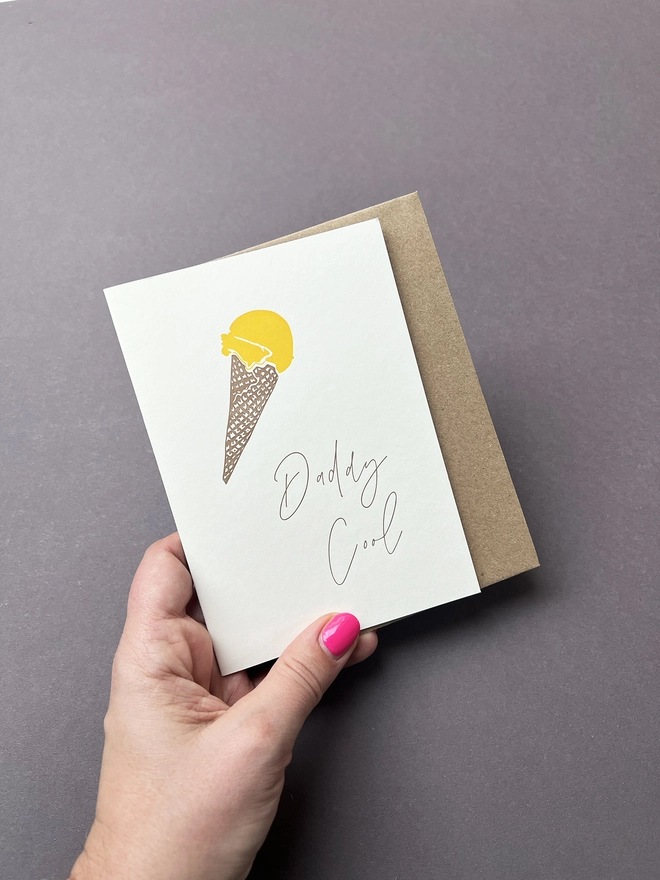 Letterpress Daddy Cool card illustrated with an ice cream cone.