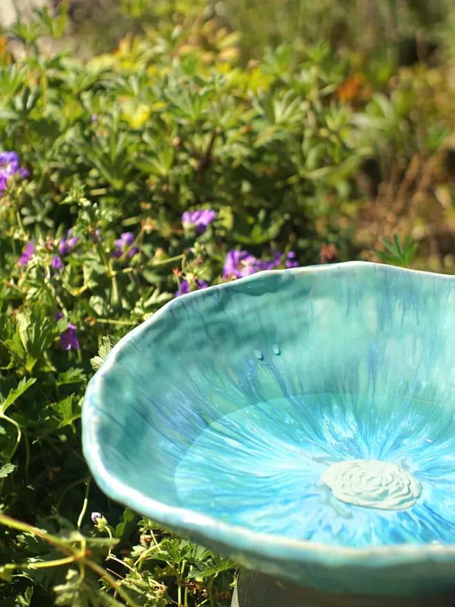 ceramic bird bath, jenny hopps pottery