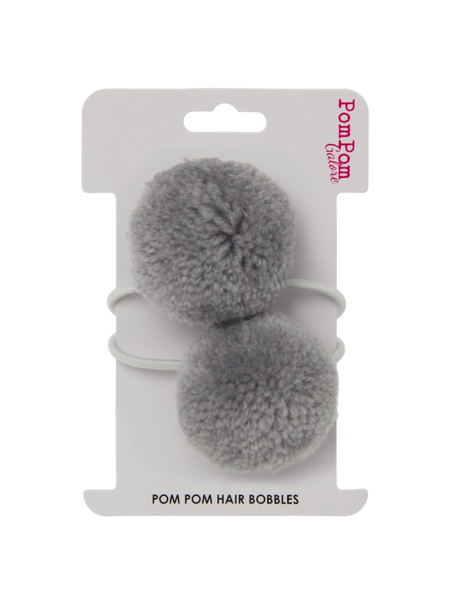 pom pom hair bobble elastic set of 2 4cm Grey 