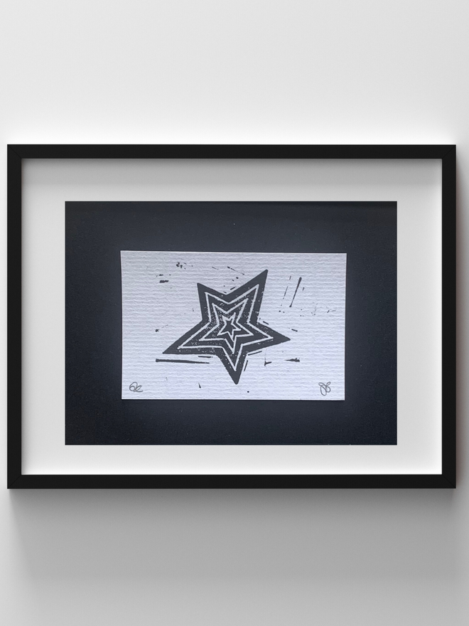 star linocut print art