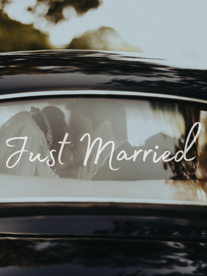 Just Married car window sticker for newlyweds