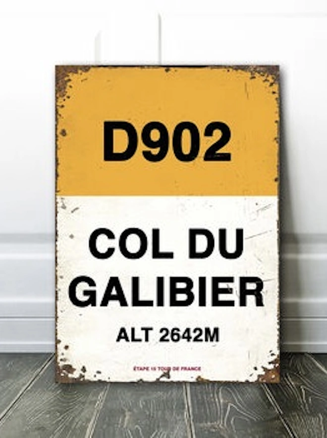 Personalised Tour De France Mountain Road Sign, yellow Col Du Galibier sign. 