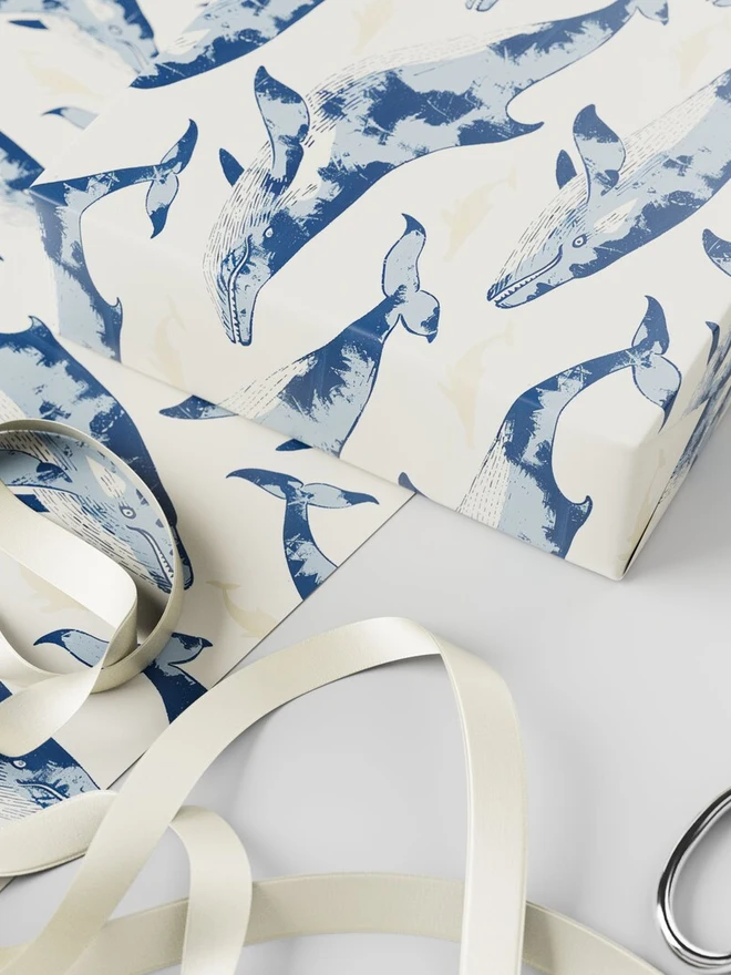 Whale Block Print Wrapping Paper