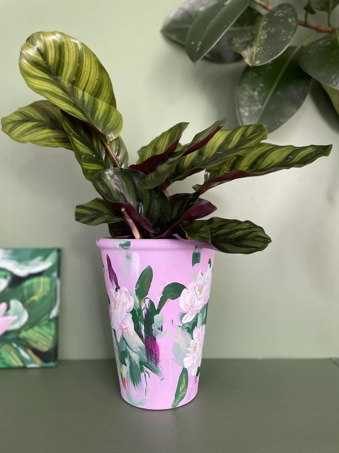 Floral Pink Hand Painted Tall Vase
