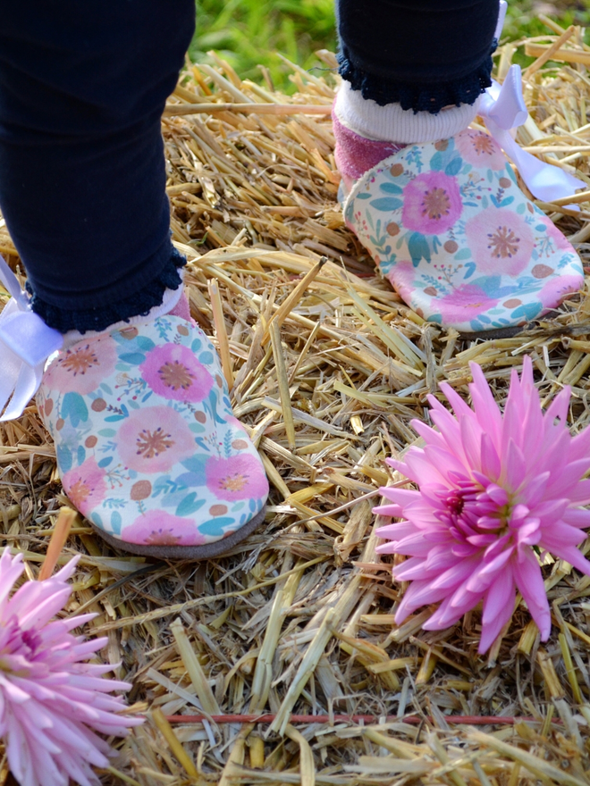 pink floral rose baby shoes