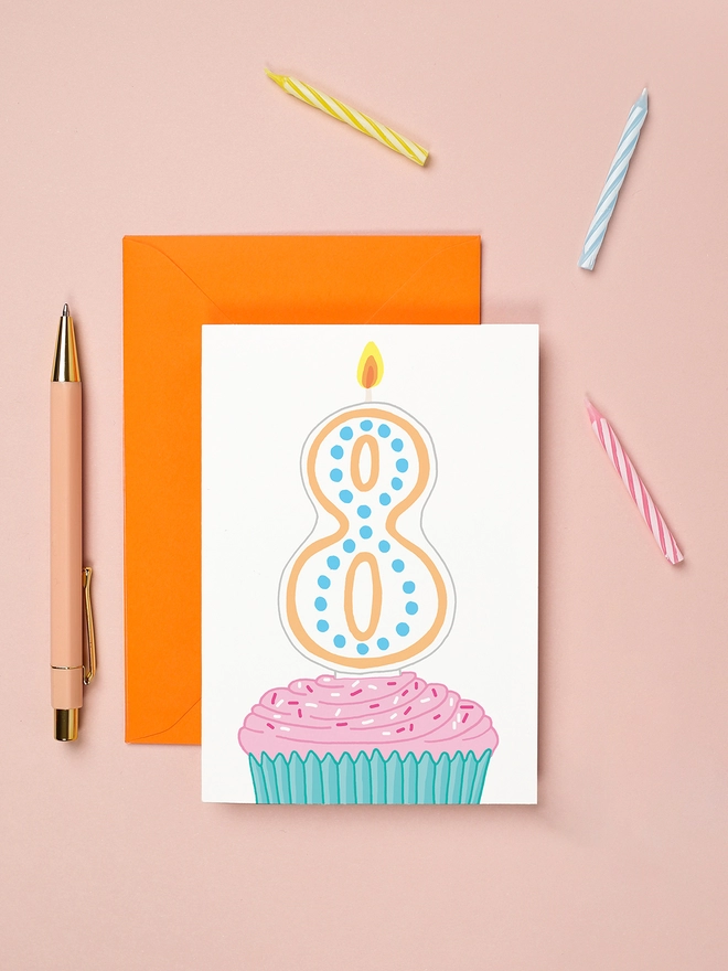 Colourful gender neutral eighth birthday card