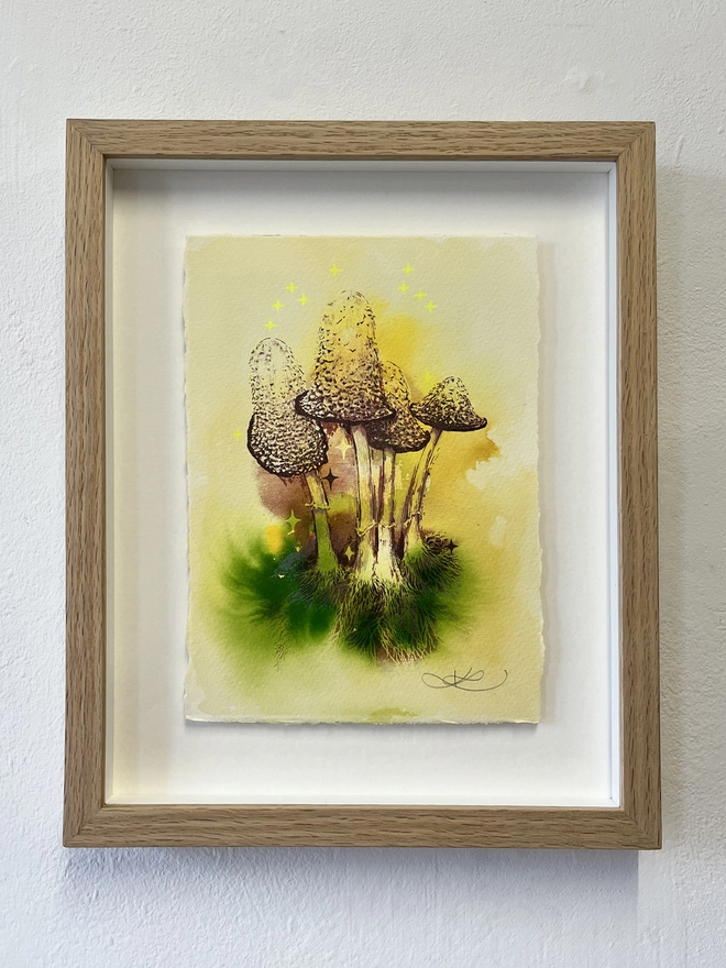 Inky Caps Screenprint and watercolour art by Kath Leone Mushrooms Fungi Gift