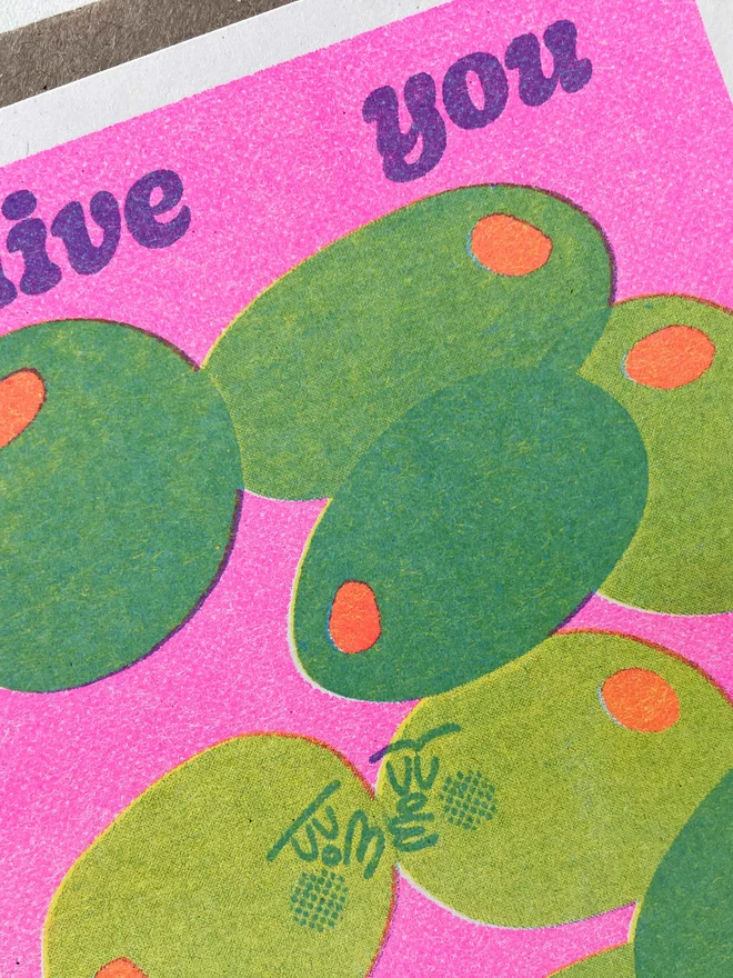 Olive you a lot A6 Riso Greetings Card