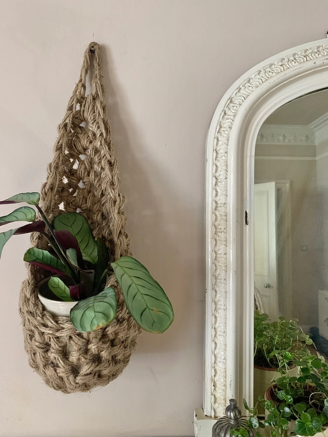 Decorative Figurines Plant Crochet Hanging Basket Rearview Mirror