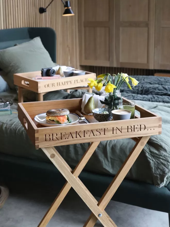 Personalised oak breakfast tray