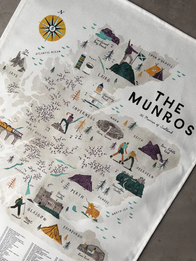 the munros scotland map tea towel