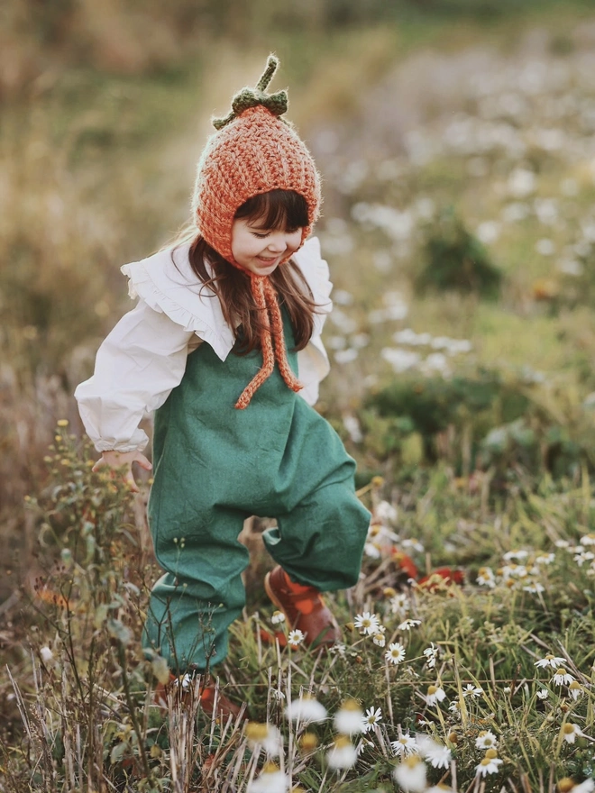 Kids organic cotton denim dungarees sage green