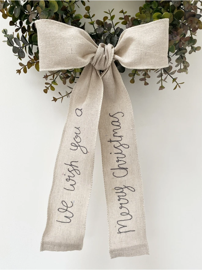 Christmas Personalised Wired Linen Bow