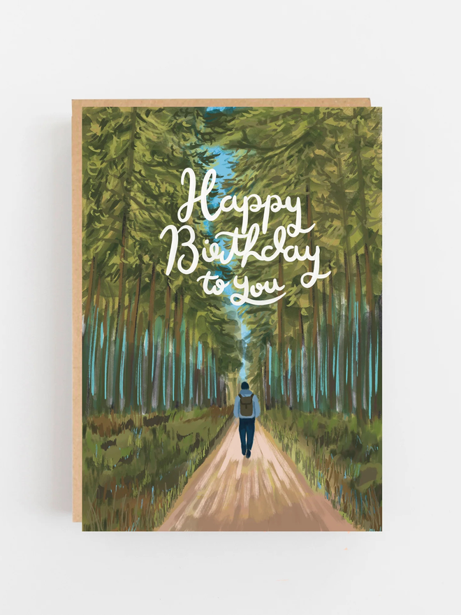 woodland trees happy birthday card