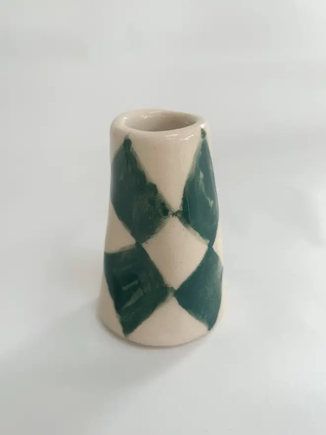 green harlequin wonky ceramic candlestick holder