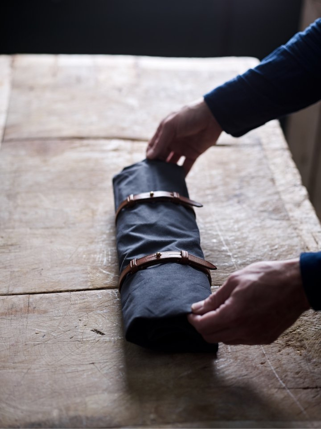 Waxed cotton tool roll