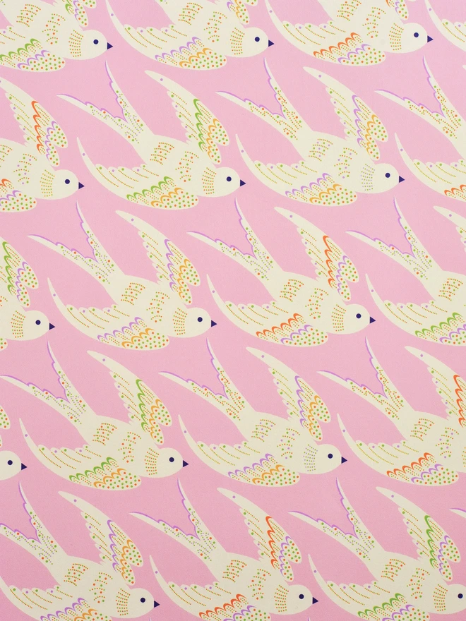 Birds in Pink Wrapping Paper  - Detail