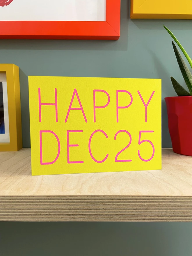 happy dec 25 yellow screen print christmas card