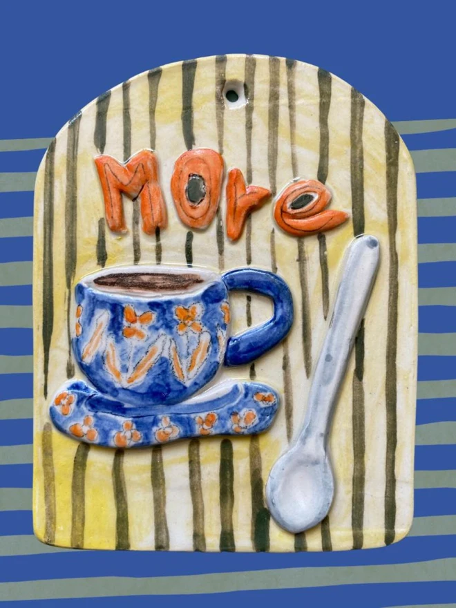 more coffee handmade ceramic hanging tile