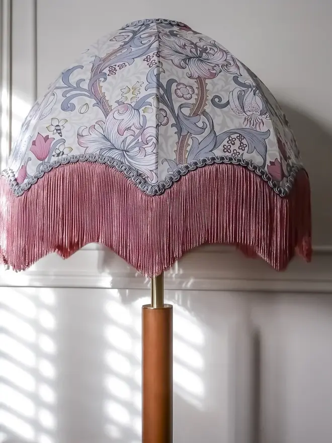 William Morris Golden Lily Fringed Lampshade Dove/ Plum