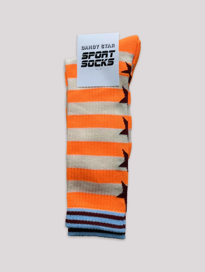 Breton orange neon stripe socks packaged