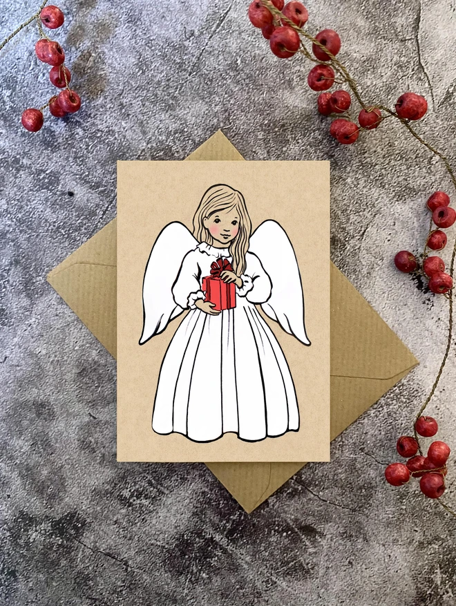 matching angel greeting card to send alongside little angel christmas tree decoration