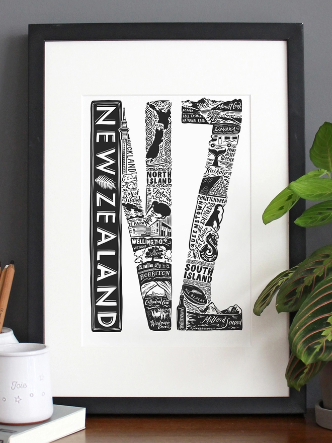 New Zealand Framed print letter N