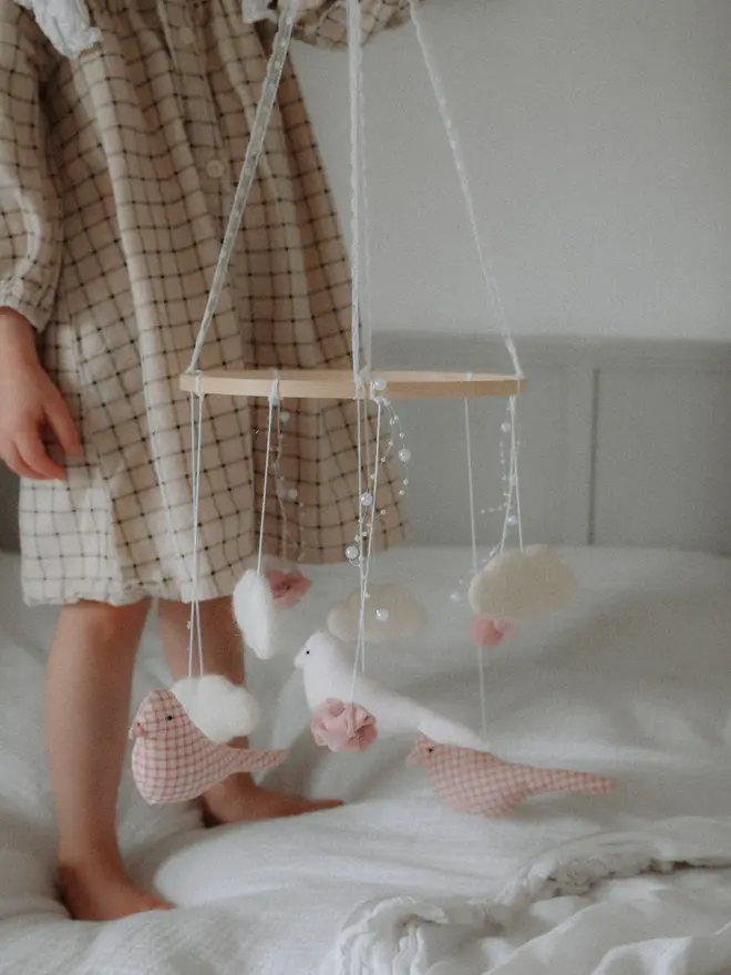 Carousel Felt Baby Mobile, Pink Birds Crib Mobile